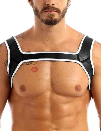 Vista 8 de Arnés de pecho de elastano para hombre, correa de hombro, protector de músculos, disfraz de club Negro