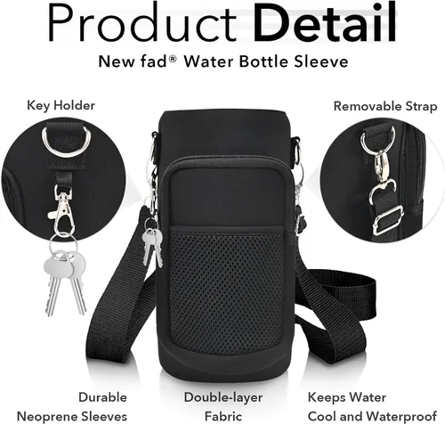 Vista 6 de Bolsa para botellas de agua de medio galón, soporte para botellas, correa de mano ajustable para el hombro, funda de neopreno con 2 bolsillos