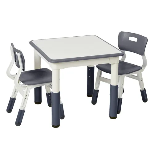 Vista 13 de ECR4Kids Mesa de actividades cuadrada de borrado en seco con 2 sillas, ajustable, muebles para niños, azul, 3 piezas