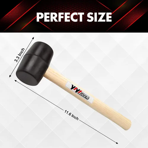 Vista 2 de YIYITOOLS YY-2-005 Mazo de goma con mango de madera–8 onzas, negro
