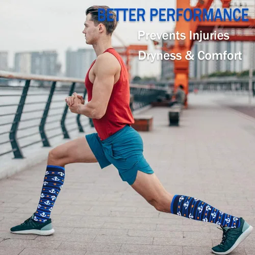 Vista 4 de 6 pares de calcetines de compresión para mujeres y hombres, circulación 20-30 mmHg, es el mejor soporte para correr, enfermería, deportes atléticos