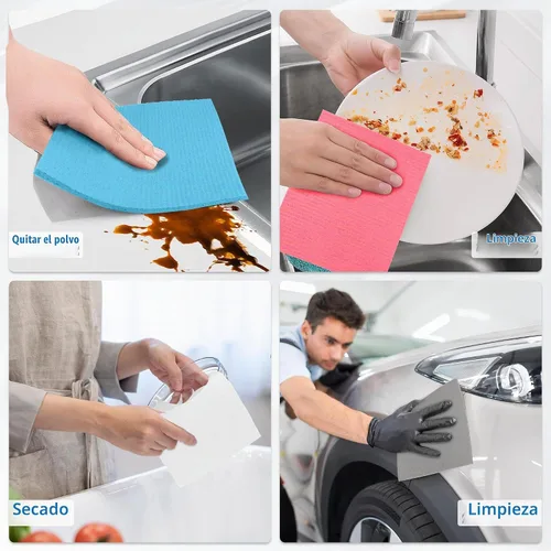 Vista 7 de Paños de cocina suecos, paquete de 18 paños de cocina multicolor, paños absorbentes para cocina, paños de esponja de celulosa multiusos, toallas