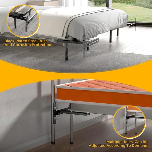 Vista 5 de Paquete de 2 soportes de cabecera de acero sólido para marco de cama de metal, soportes de cama ajustables para cabecero con kit de extensión