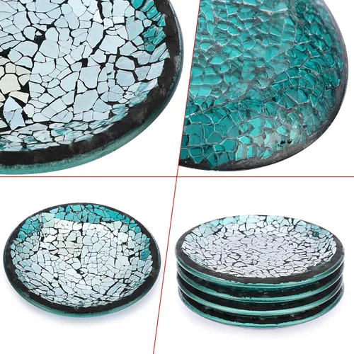 Vista 4 de OwnMy 4 platos y bandejas para velas de vidrio de mosaico de 4 pulgadas, portavelas de pilar, posavasos de mosaico de vidrio, bases decorativas