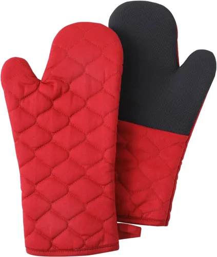 Vista 7 de Glynniss Guantes de horno resistentes al calor, 2 guantes de silicona para horno, superficies de agarre antideslizantes, guantes de cocina