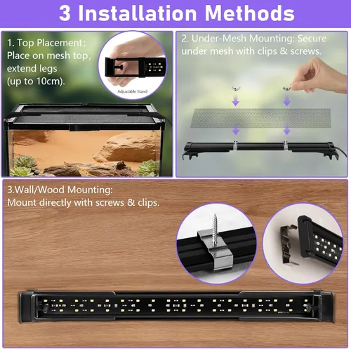 Vista 7 de Lámpara LED UVA UVB para reptiles, 12.0/10.0/5.0 UVB para reptiles de dragón barbudo, con 4 modos UV, atenuación de 10 niveles 6500K y temporizador