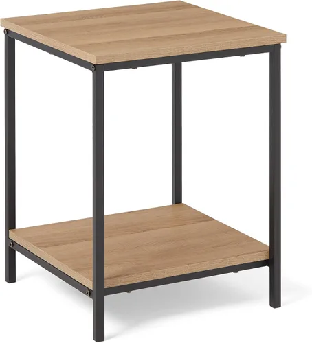 Vista 7 de Amazon Basics - Mesa auxiliar con estante inferior, mesa lateral para sala de estar, marco de acero, madera negra