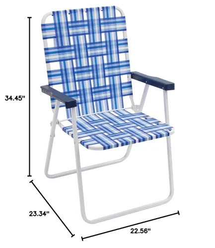 Vista 6 de Rio Brands Silla de césped plegable de 16 pulgadas de altura extendida y respaldo del asiento, azul/blanco