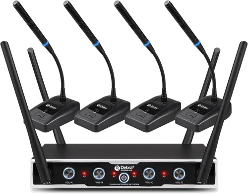 Vista 10 de D Debra Sistema de Micrófono Inalámbrico de Audio Pro DU4004 UHF 4 x 16 Canales Ajustables Micrófono Inalámbrico de Mano Lavalier Auricular, Ideal