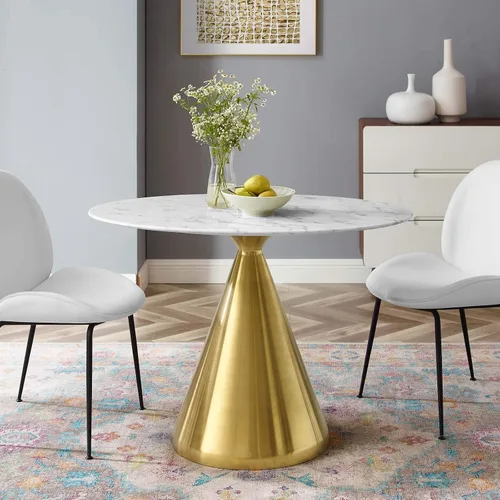Vista 14 de Modway Tupelo - Mesa de comedor cuadrada de 28 pulgadas, color dorado y blanco