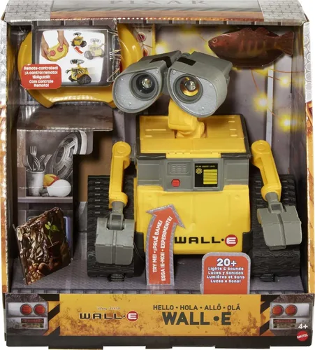 Vista 6 de Mattel Disney Pixar WALL-E - Robot de juguete RC con más de 20 luces y sonidos, figura de acción Hello WALL-E y control remoto