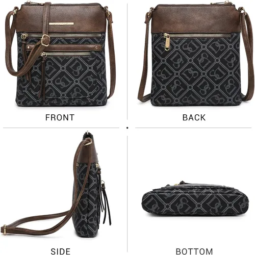 Vista 3 de Dasein Bolso cruzado para mujer, de cuero vegano, con múltiples bolsillos con cremallera