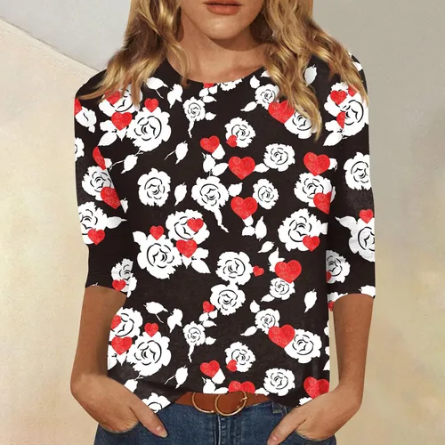 Vista 3 de FlekmanArt Womens Valentines Day Sweatshirt Love Heart Graphic Print Pullover Casual 34 Sleeve Valentine's Day Blouse Top