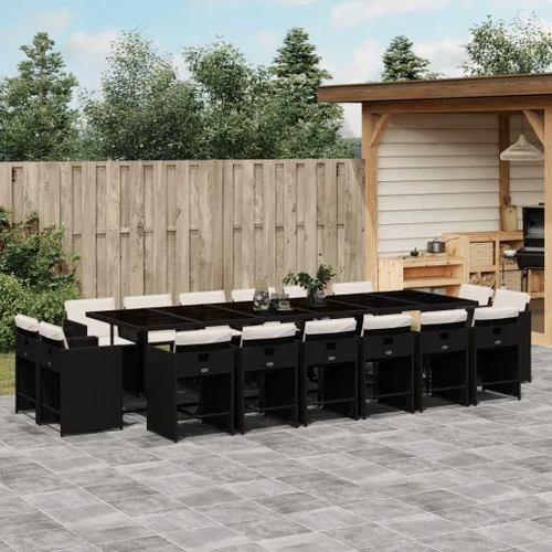 Vista 11 de 9-Piece Patio Dining Set with Cushions Beige Poly Rattan Outdoor Furniture for Garden Backyard Balcony – Foldable Chairs Space Saving Design