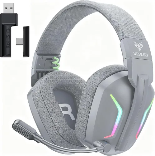 Vista 12 de WESEARY - Auriculares inalámbricos para juegos para PS5, PS4, PC, Switch 20 ms de baja latencia 2.4GHz USB & Bluetooth 5.4 Gaming Headphones