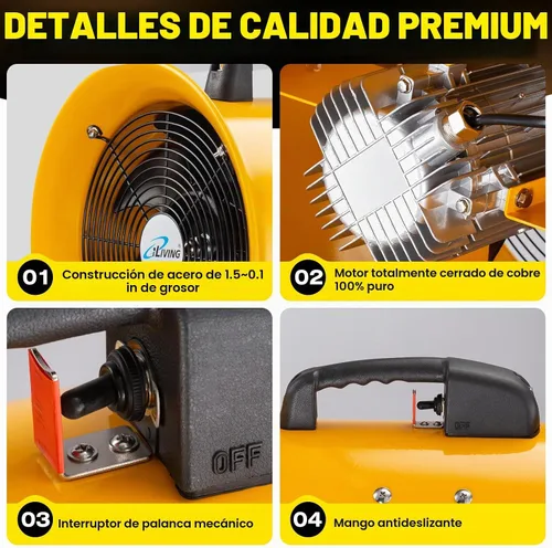 Vista 4 de iLiving Soplador de alta velocidad, extractor de humos, extractor portátil y ventilador (utilidad de 10 pulgadas)