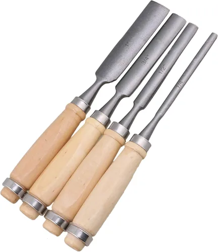 Vista 2 de Juego de cinceles de madera de semicírculo de tallado de acero al carbono, mango de carpintería, herramientas de carpintería, paquete de 4