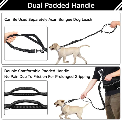 Vista 4 de Skmeditec Hands Free Dog Leash with Waist Bag for Large Dog Walking, Shock Absorbing Bungee Leash with Zipper Pouch for Running, Dual Padded Handles