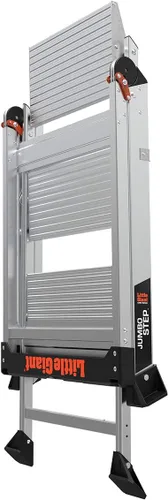 Vista 10 de Escaleras Little Giant Jumbo Step, taburete plegable de 3 pasos, 2.2 pies de aluminio, con plataforma, pasamanos y bandeja para herramientas