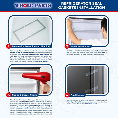 Vista 4 de Junta de puerta negra para congelador y refrigerador (tira magnética en el interior) – Parte # WPW10436250 – Compatible con modelos seleccionados