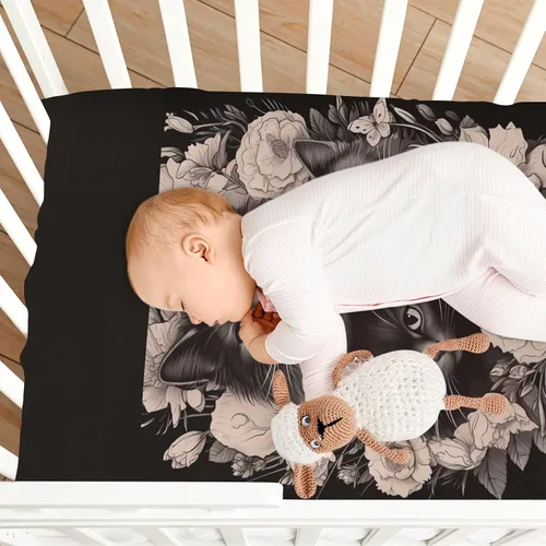 Vista 8 de Sábanas ajustables para cuna, gatos y flores, sábanas para cuna para niño y niña, sábanas de colchón para niños pequeños, sábana de juego 21216489