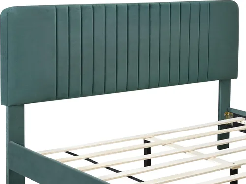 Vista 5 de SOFTSEA Marco de cama Queen con cabecero y patas, plataforma de terciopelo tamaño Queen, marco de cama, muebles de dormitorio