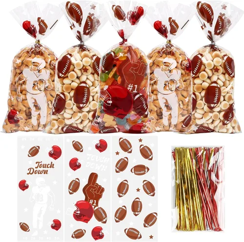 Vista 13 de DIYASY Bolsas de celofán de Navidad, 180 bolsas de regalo de Navidad, bolsa de plástico para dulces, bolsa transparente para bocadillos con lazos