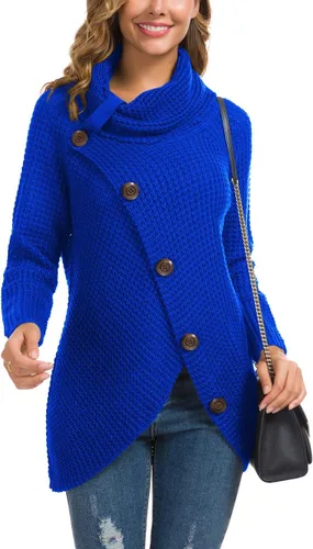 Vista 2 de GRECERELLE - Suéter de color sólido, sin botones funcionales, grueso, con botones decorativos para mujer, suéter de punto con cuello alto