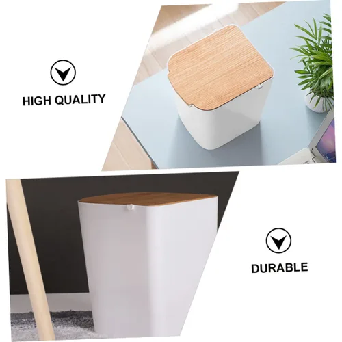 Vista 3 de Bote de basura de plástico moderno con tapa tipo prensa para baño y cocina, diseño compacto con capacidad