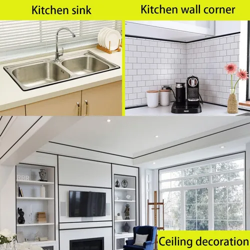 Vista 5 de Moldeado flexible de un cuarto redondo autoadhesivo, tira impermeable para calafatear para bordes de pared, bordes de techos, borde de gabinete