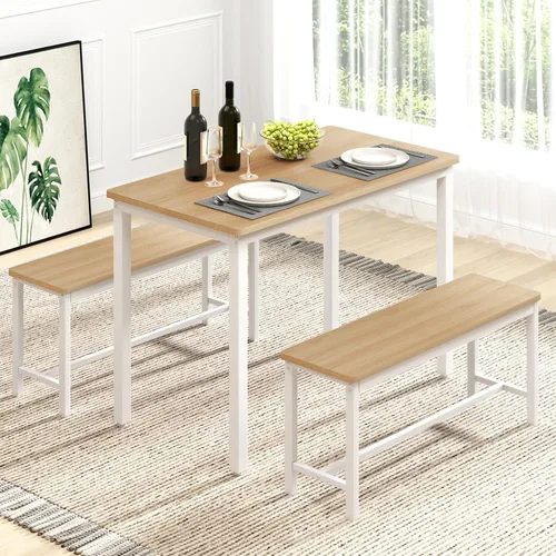Vista 10 de Rovibek Juego de Bancos para Mesa de Comedor de 43", Juego de Sillas de Cocina que Ahorra Espacio Moderno y Mesa de Desayuno con Pies Ajustables