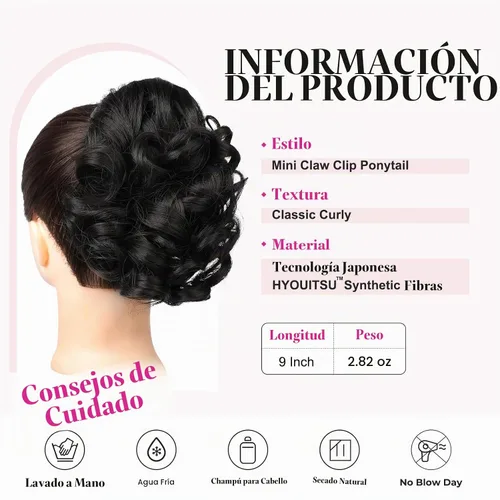 Vista 2 de REECHO Extensión de cola de caballo, 23 cm de largo, rizada, ondulada, pinza de clip para colas de caballo, extensiones de cabello HP001 para Negro