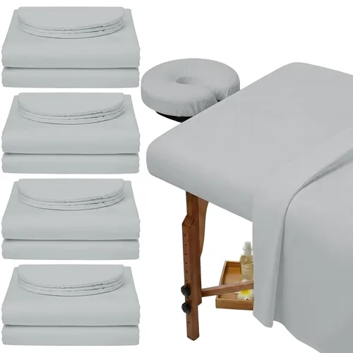 Vista 8 de Oudain Juego de 4 sábanas de microfibra suave para mesa de masaje de 3 piezas, incluye sábana encimera de masaje, sábana bajera ajustable y funda