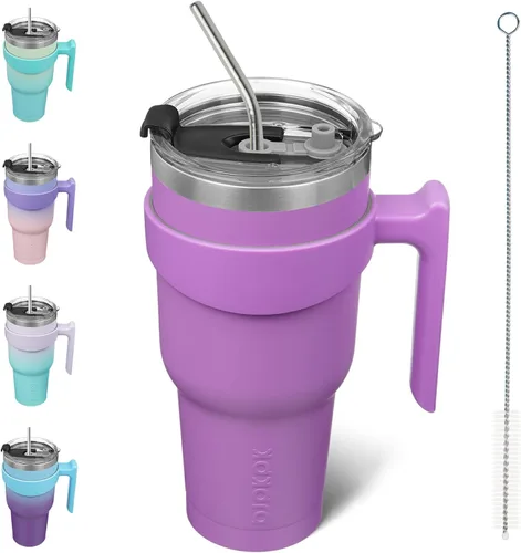 Vista 32 de BJPKPK Mini vaso de 10 onzas con tapa, popote y asa, taza de acero aislada