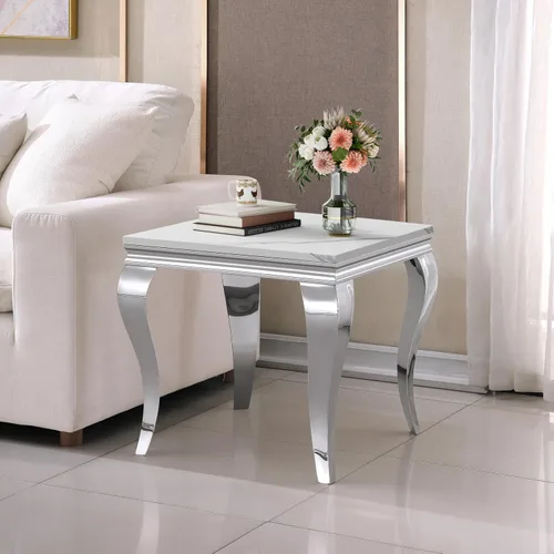 Vista 61 de SSLine Mesa de Centro Rectangular de Mármol Sintético para Sala de Estar, Mesa Central Moderna de Mármol Blanco de Lujo con Base Doble en Forma de U
