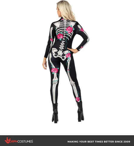 Vista 5 de Morph, Body de esqueleto para mujer, disfraz de esqueleto para mujer, disfraz de esqueleto de Halloween para mujer