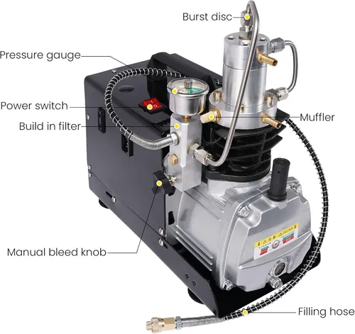 Vista 7 de TUXING Bomba de compresor de aire de alta presión de 4500 psi, control ajustable con parada automática de 110 V 30 Mpa, bomba de aire eléctrica