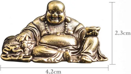 Vista 4 de DMtse Mini adornos de estatua de Buda sonriente y sentada de latón trae paz y prosperidad decoración