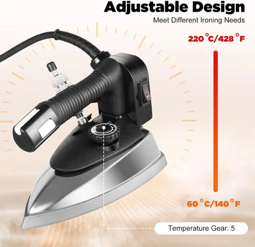Vista 2 de Xuthusman Potente plancha de vapor de 1200 W, vaporizador profesional para ropa, vaporizador industrial ajustable para ropa con mango antiquemaduras