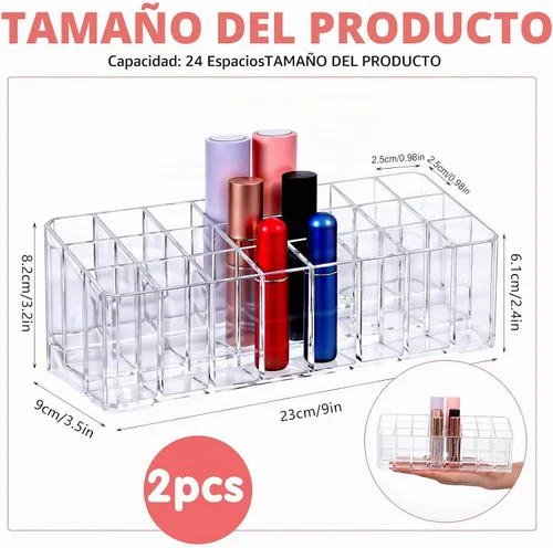 Vista 2 de Organizador de perfumes Rollerball, 2 unidades, 48 espacios, soporte de almacenamiento de perfume acrílico transparente, soporte de aroma