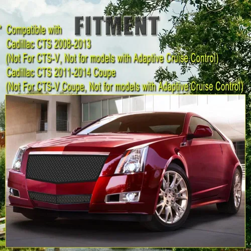 Vista 2 de Compatible con Cadillac CTS 2008-2013 y Cadillac CTS Coupé 2011-2014 Negro Acero inoxidable Doble Malla de Alambre Rejilla Inserto Combo