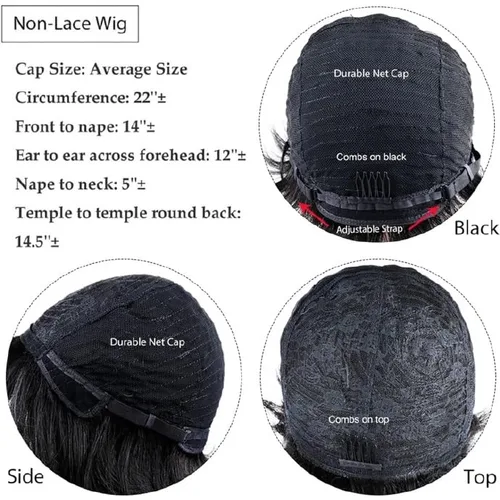 Vista 5 de Pelucas de cabello humano para mujeres negras, pelucas cortas de corte Pixie, pelucas cortas de corte de pelo en capas con flequillo, pelucas hechas