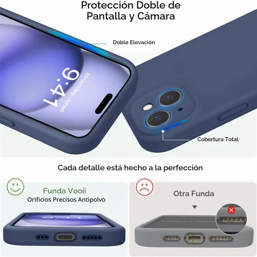 Vista 3 de Vooii Compatible con iPhone 15, silicona líquida Defender mejorada, protección mejorada de la cámara, forro de microfibra antiarañazos suave, funda