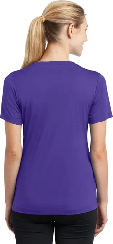 Vista 2 de Sport-Tek señoras cuello en V playera orquídea rosa