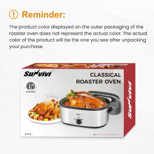 Vista 6 de Sunvivi Horno Asador Eléctrico de 22 Cuartos para Pavo con Tapa, Asadores Eléctricos con Bandeja Extraíble, Asador Grande, Tapa Visible