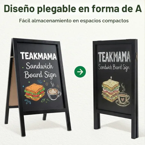 Vista 6 de TEAKMAMA Letrero de pizarra con marco de tiza, 40 x 20 pulgadas, extra grande, de doble cara, tablero de menú, sándwich resistente, para Negro