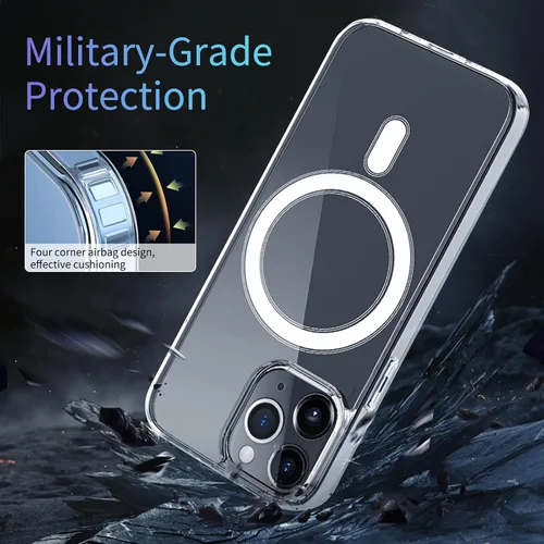 Vista 5 de S. Tedazo Funda magnética transparente para iPhone 13 Mini, compatible con carga inalámbrica MagSafe, antiamarilleo, a prueba de golpes y protección