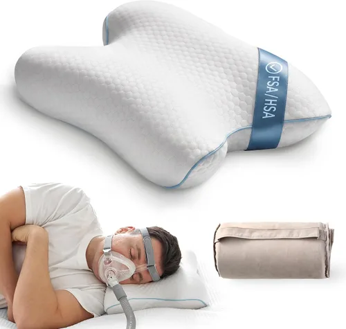 Vista 12 de Elviros Almohada cervical CPAP para el cuello para dormir, almohada ergonómica de altura ajustable para el cuello, almohada de espuma viscoelástica