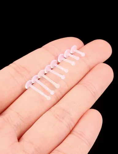 Vista 2 de Aretes transparentes con parte trasera plana de 18 G y 16 G para deportes de nariz, plástico de silicona, retenedores de cartílago para tragus