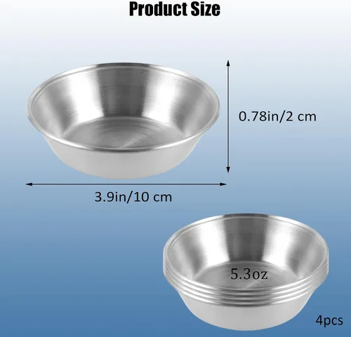 Vista 3 de Plato de salsa de acero inoxidable, platos individuales para salsas, pequeños ramequines de metal, pequeños tazones de condimento, platos de soja